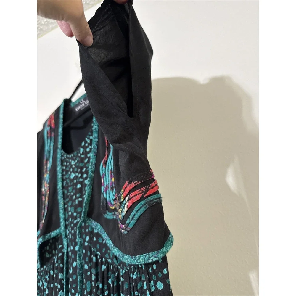 Vtg CAROLE LITTLE Dress Womens 8 Maxi‎ Art to Wear Faux Bolero 90s Boho Western - Picture 8 of 16